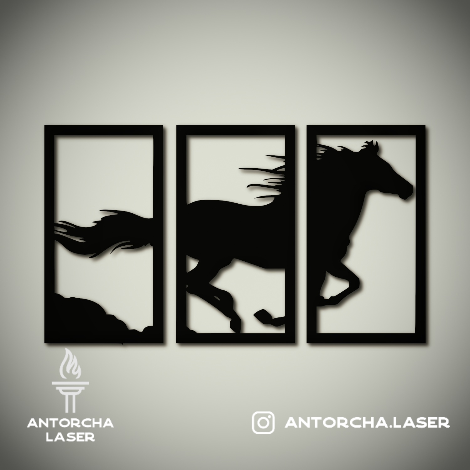 Cuadro tríptico decorativo de caballo en mdf