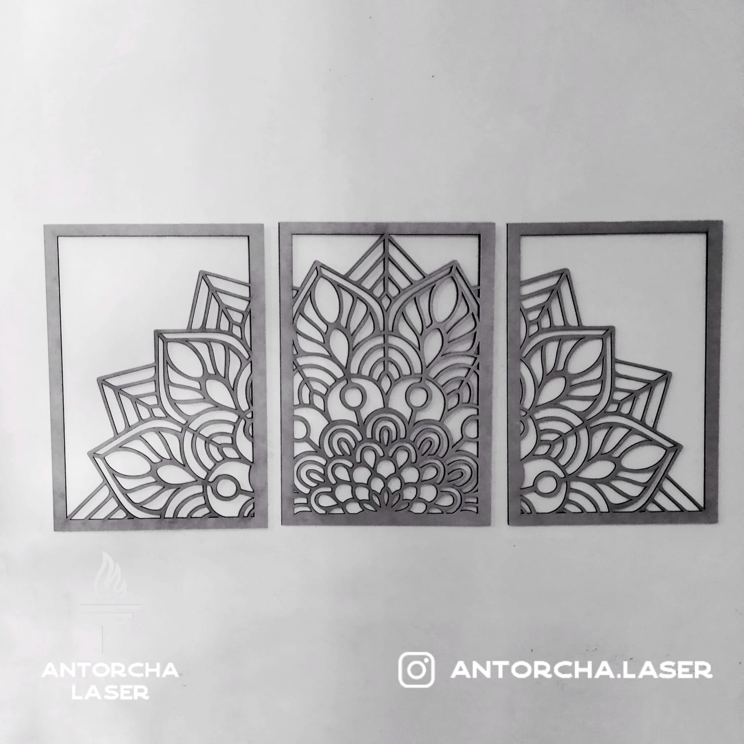 Cuadro tríptico decorativo de mandala en mdf