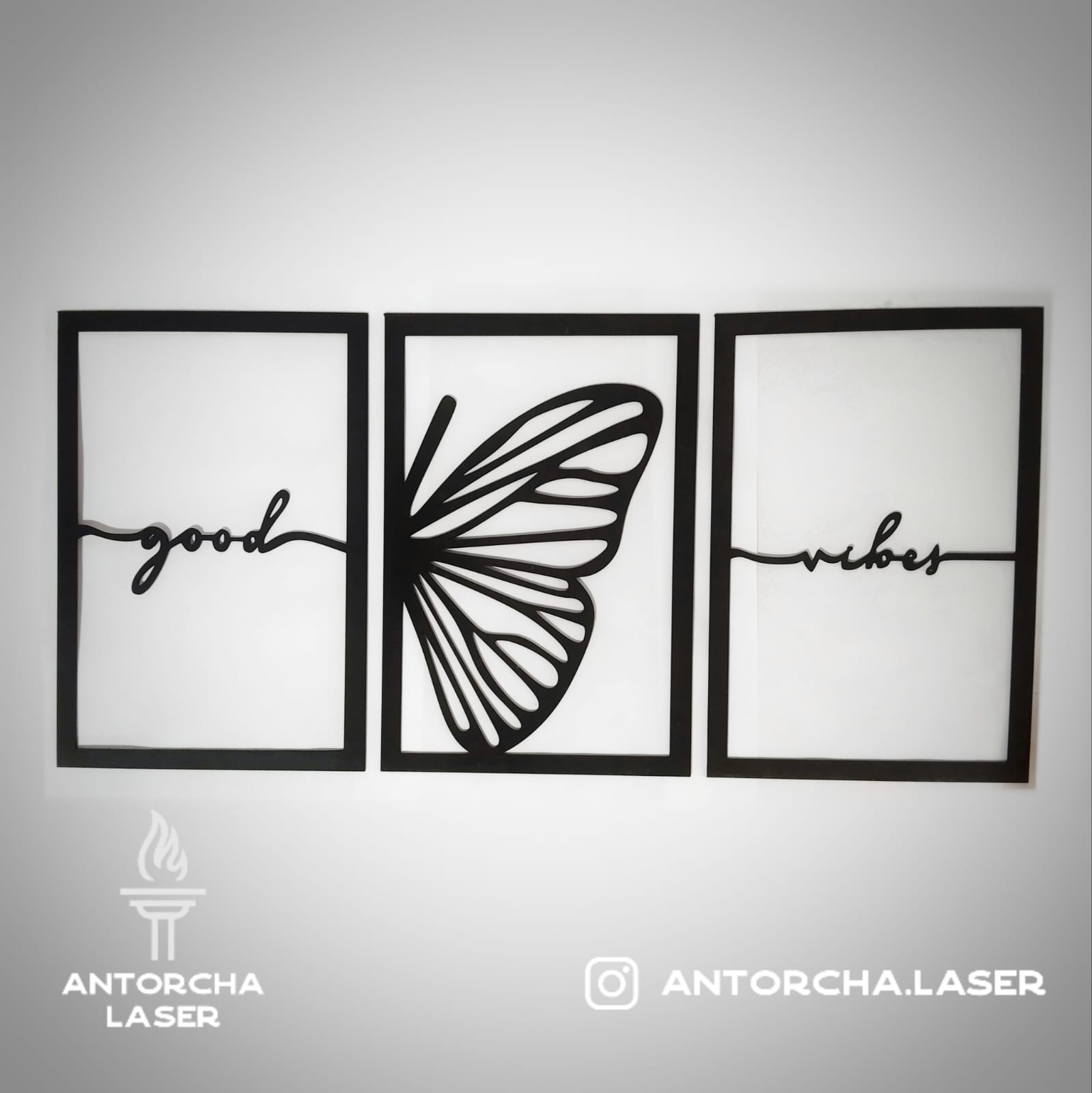 Cuadro tríptico decorativo de Mariposa Good Vibes en mdf