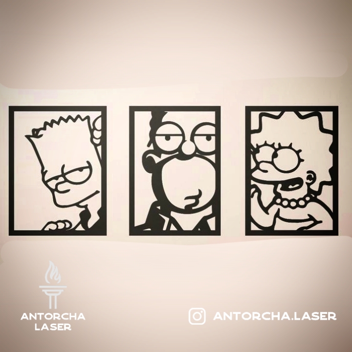 Cuadro tríptico decorativo de Los Simpsons en mdf