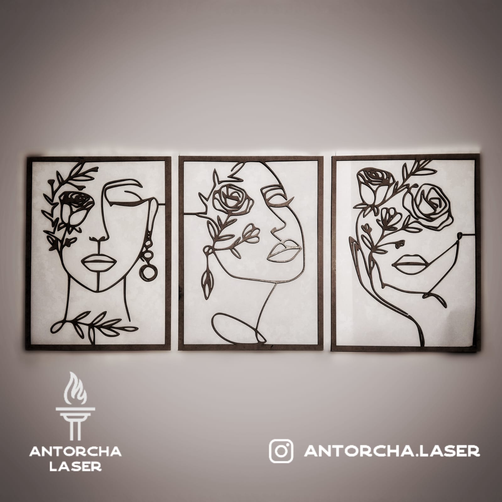 Cuadro tríptico decorativo de mujeres en mdf